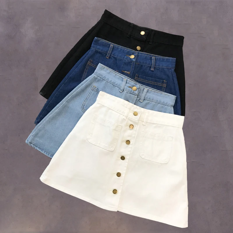

Zoki Denim Women Mini Skirt Fashion Summer High Waist Korean Single Breasted Jeans Skirt Casual A-line Pocket Ladies Faldas 2020