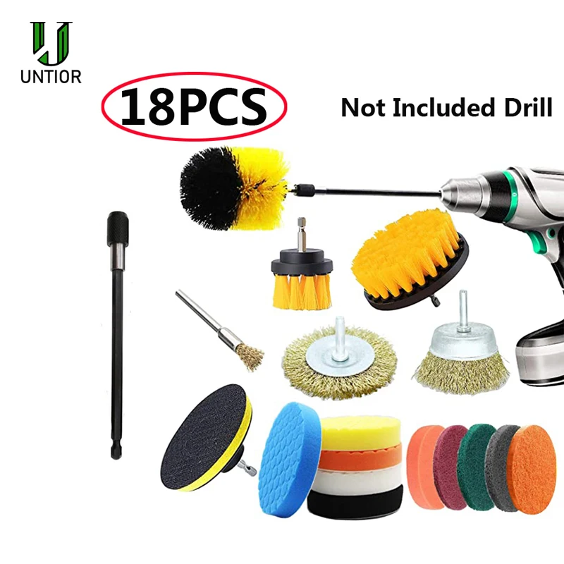 

UNTIOR 18Pcs Electric Drill Brush Power Scrubber for Cleaning Bathroom Bathtub Cleaning Brushes Scrub Drill Car Cleaning Tools