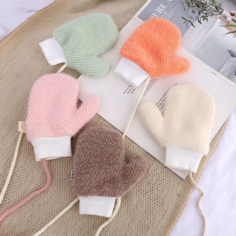 

5-10 Year Old Child Cartoon Rabbit Carrot Pearl Full Finger Mittens Student Winter Warm Knit Plus Cashmere Halter Gloves J7