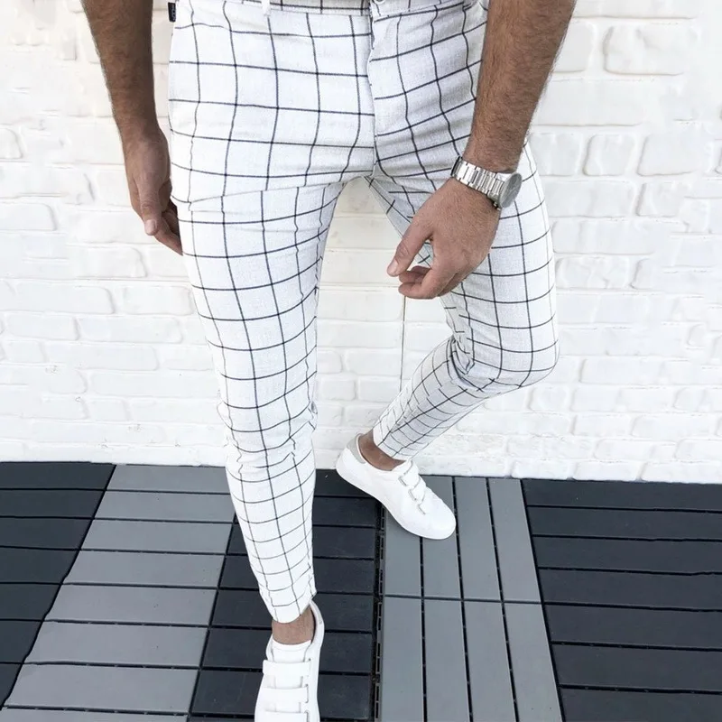 

Spring Plaid Printed Pencil Pants For Mens Vintage Mid Waist Button Trouser Male 2021 Fashion Summer Casual Long Pant Streetwear