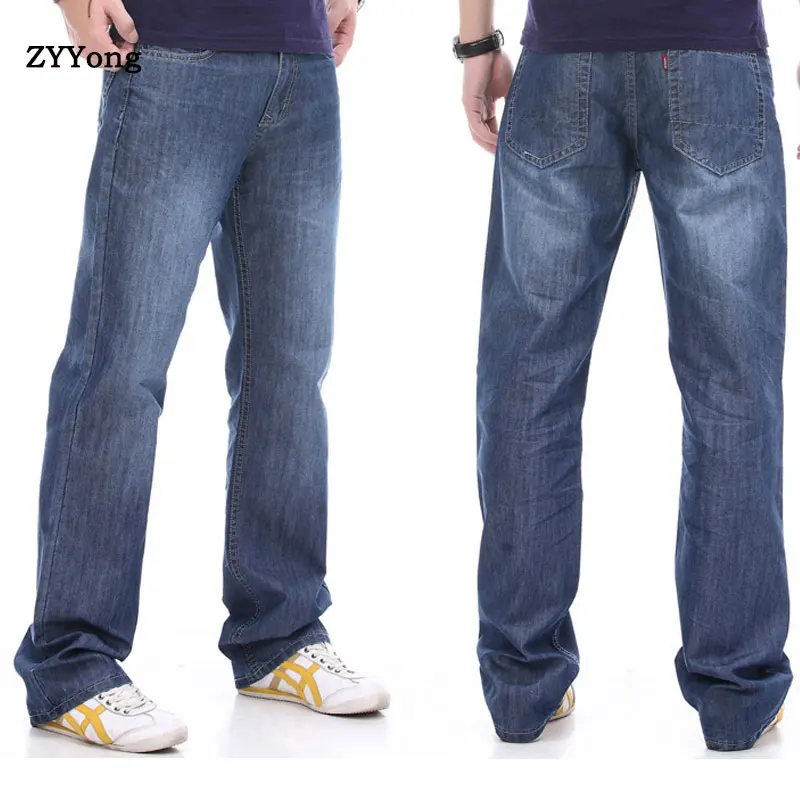 New 2020 Fashion Men Jeans Cowboy Straight Loose Baggy Harem Denim Pants Casual Cotton Wide Leg Trousers Blue Plus Size 28-44