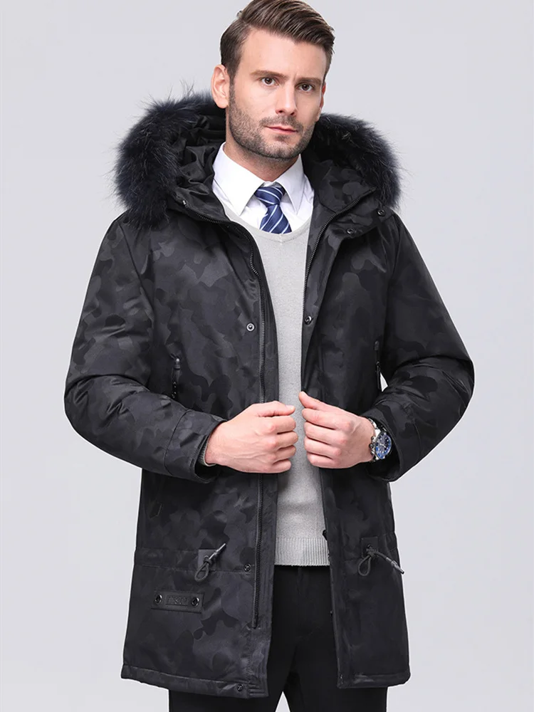 Мужской зимний пуховик с капюшоном VSD Камуфляжная парка из меха енота и гусиных