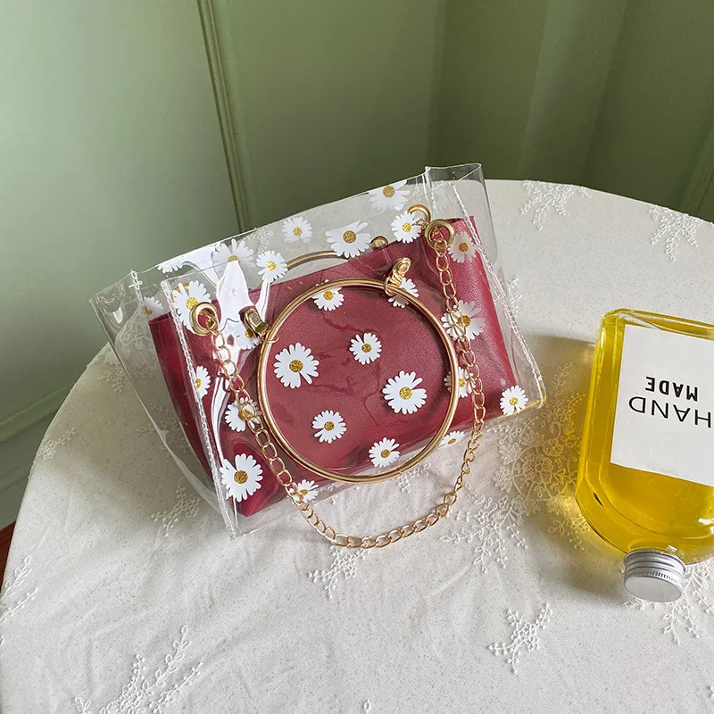 

womens hands transparent jelly women's 2021 new fashion printed children's trend portable shoulder chain messenger bag purses