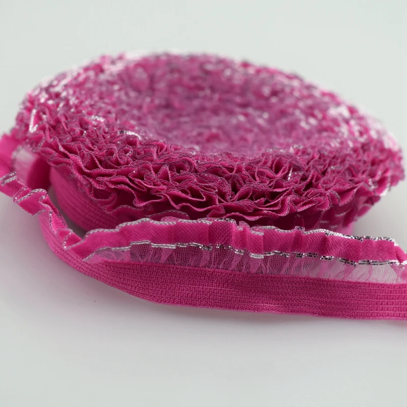 #1675 пурпурно-красная + серебряная кружевная оборка с оборками 16 мм 6 ярдов/Лот