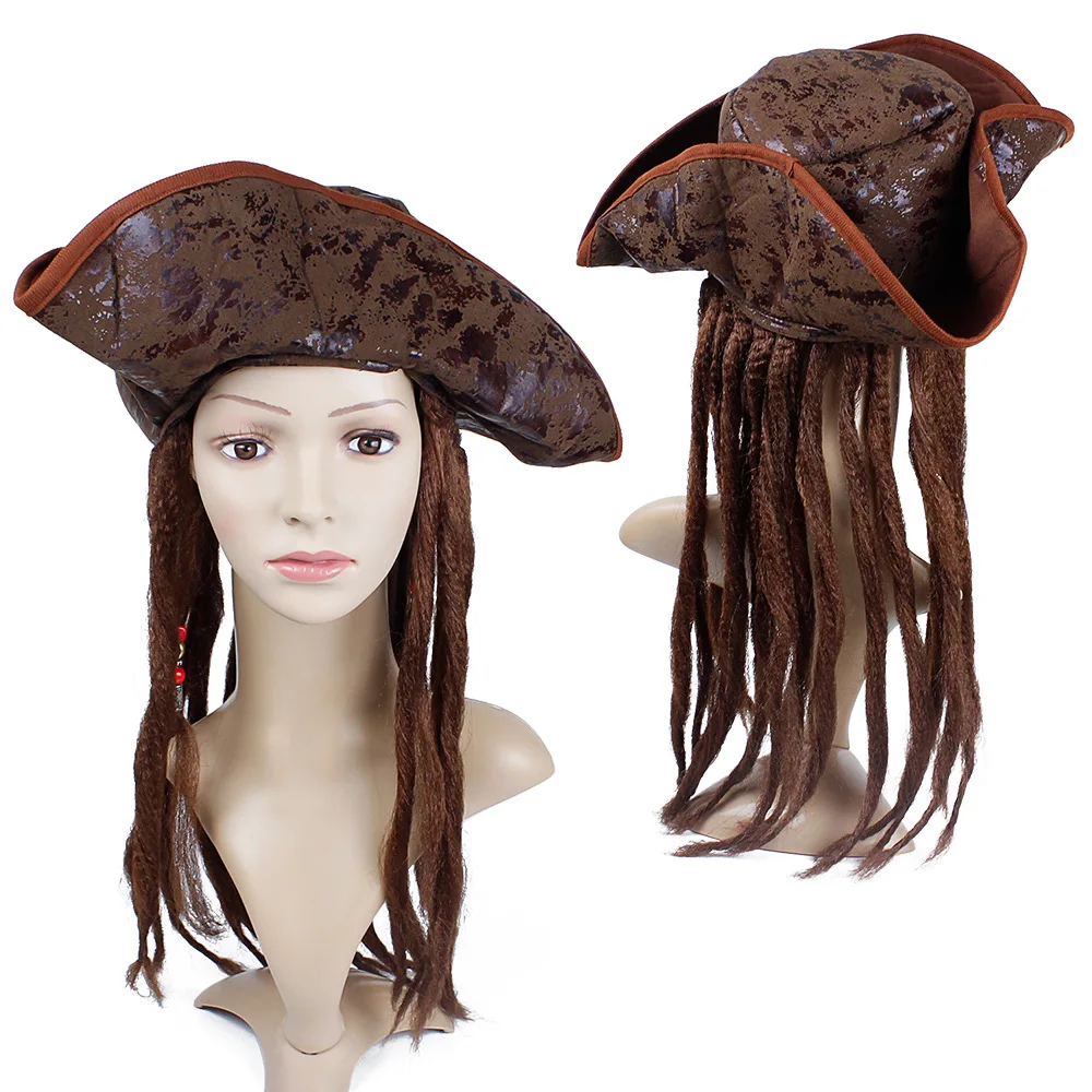 Halloween Costume for Men Adult Pirate Captain Jack Sparrow Wigs Hat Pirates of The Caribbean Cosplay Accessories Female Male