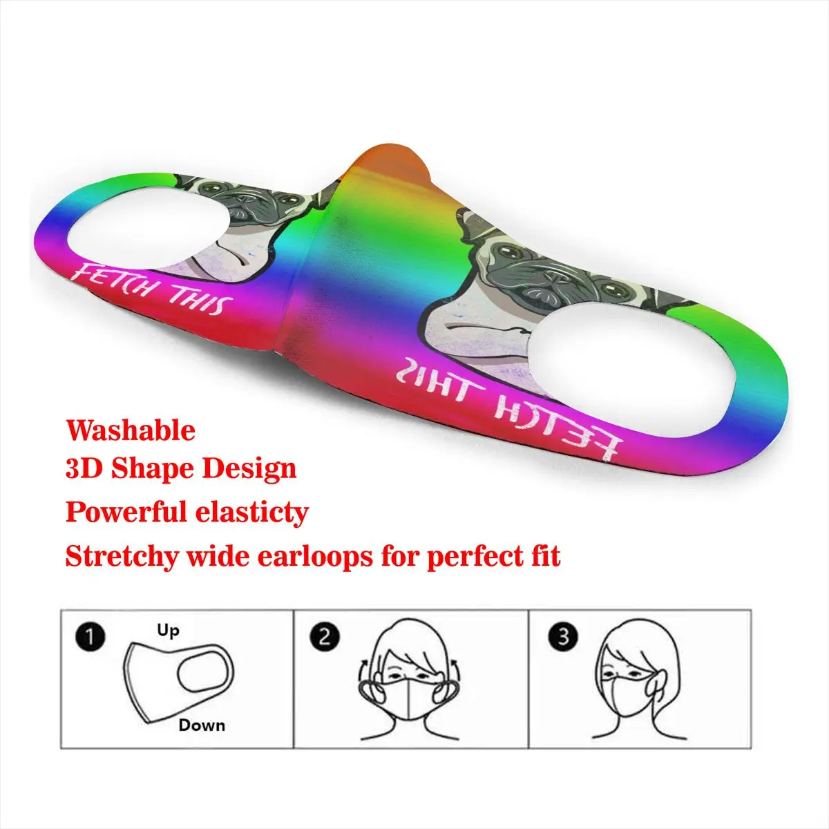 

Fetch This Middle Finger Pug Print Dust Mask Mouth-Muffle Washable Fabric Adult Protective Face Windproof