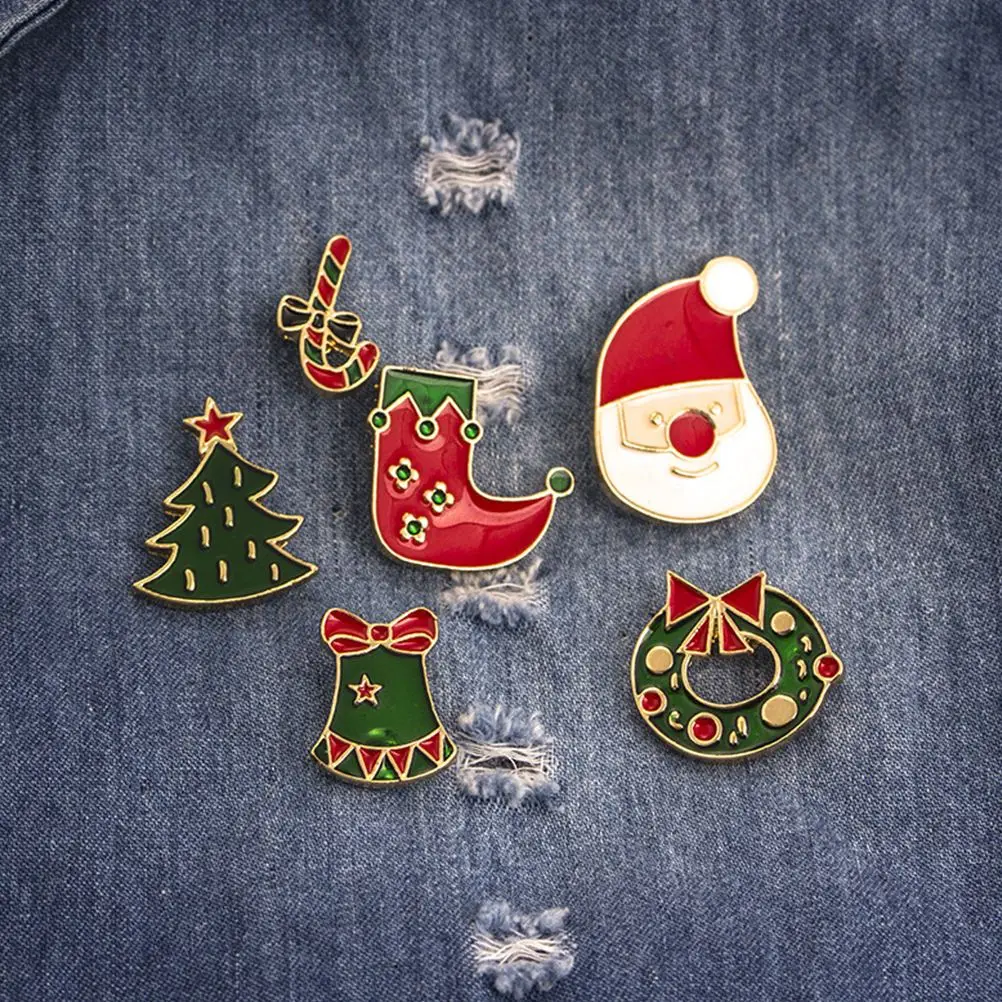 6 Pcs Christmas Brooches Festive Fashion Cartoon Boutonnieres for Sweater Clothes |