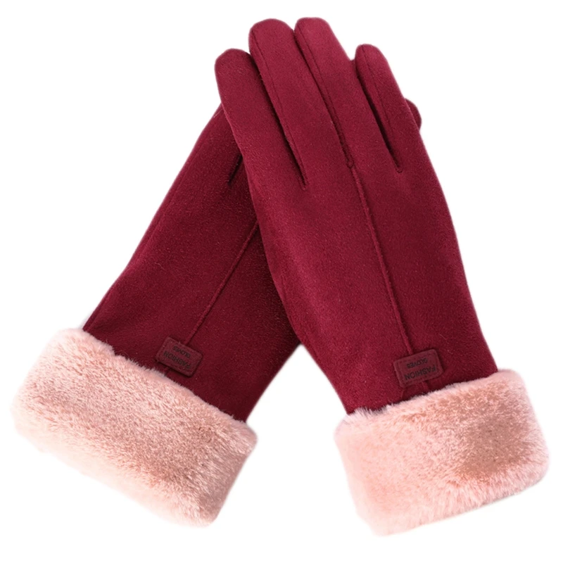 

Women Winter Faux Suede Touch Screen Gloves Thermal Warm Plush Lined Cold Weather Windproof Driving Elegant Full Finger Mittens
