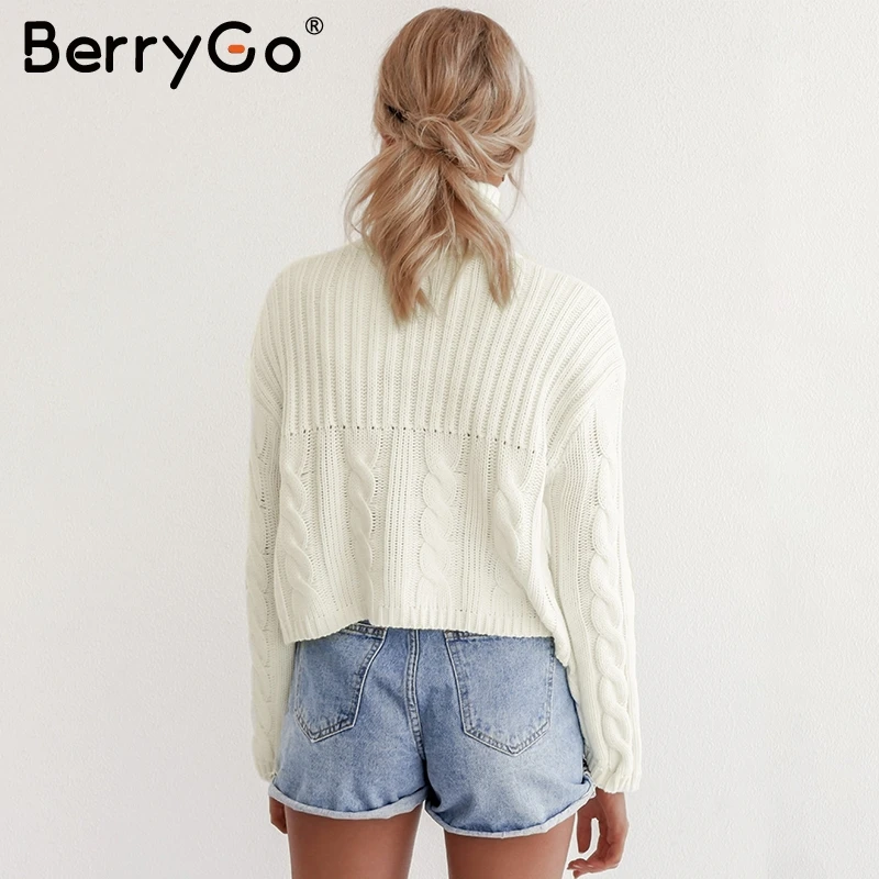 BerryGo водолазка вязаный свитер для женщин с длинным рукавом Осень Зима Белые