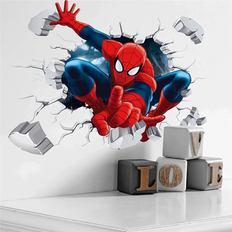 

45*60cm 3d Hole Famous Cartoon Movie Spiderman Wall Stickers Home Decor Living Room Bedroom Through Wall Decals Mural Art