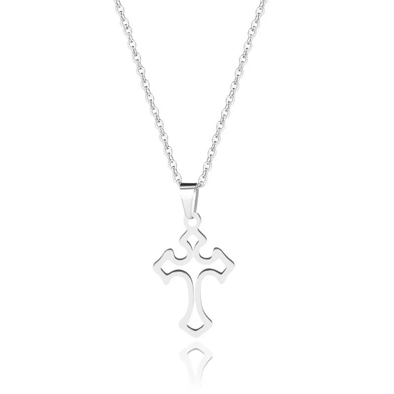 

Juno Cool hollowed out stainless steel necklace South Korean Christian style hip hop Cross Necklace present Pendant