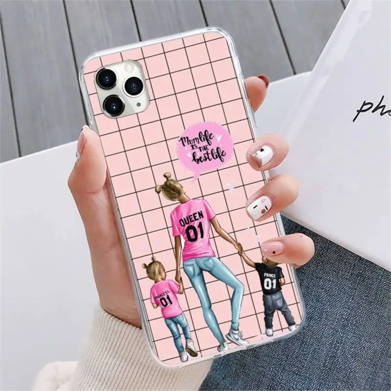 

girl Queen Mom baby pink grid Phone Case For iphone 12 5 5s 5c se 6 6s 7 8 plus x xs xr 11 pro max mini