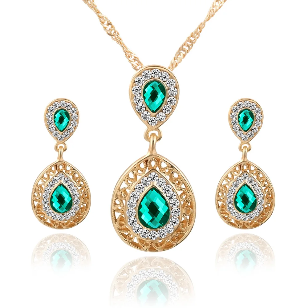 

Luxury Full Drilling Water Drop Rhinestones Female Earrings Necklace Sweet Earrings Long Earrings Crystal JewelrySet