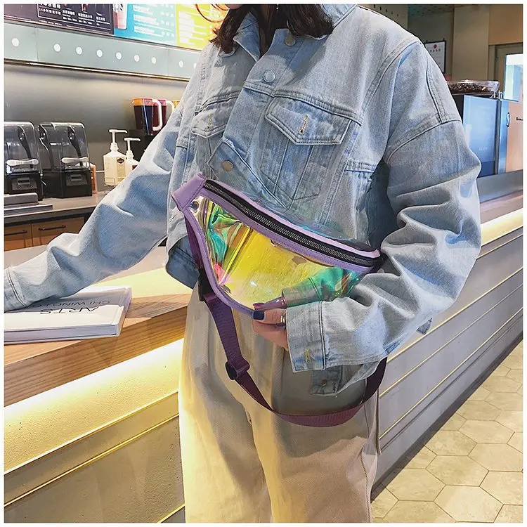2019 new JIULIN high-quality laser transparent wild fashion sports casual pockets chest bag Ladies' small | Багаж и сумки