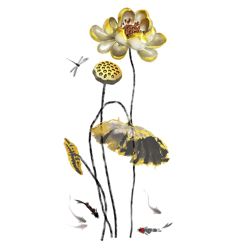 

Chinese Style Lotus Wall Stickers Flower Home Decor Wall Decals Living Room Decoration Sofa TV Backdrop Aesthetic Room Decor