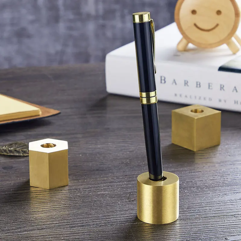 Simple Design Brass Pen Holder Creative Geometric Shape Paperweight Office Desk Storage  Metal Pen Stand