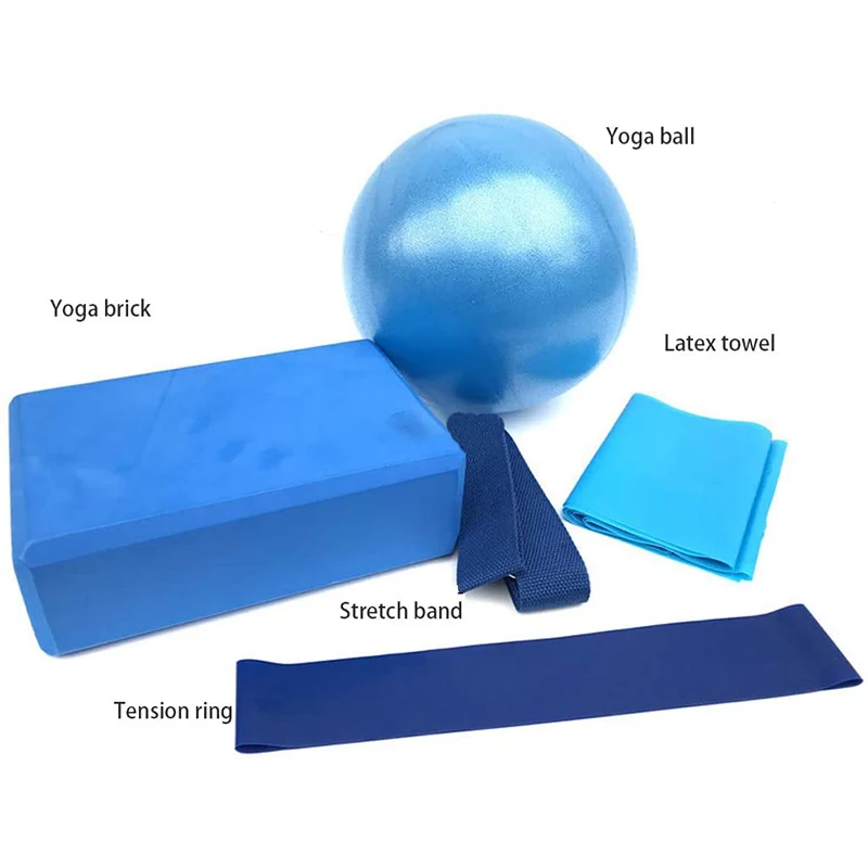 

5 Stks/set Lixada Yoga Ball Set Yoga Apparatuur Set Omvat Yoga Ball Blokken Stretching Strap Weerstand Loop Band Oefening 25cm