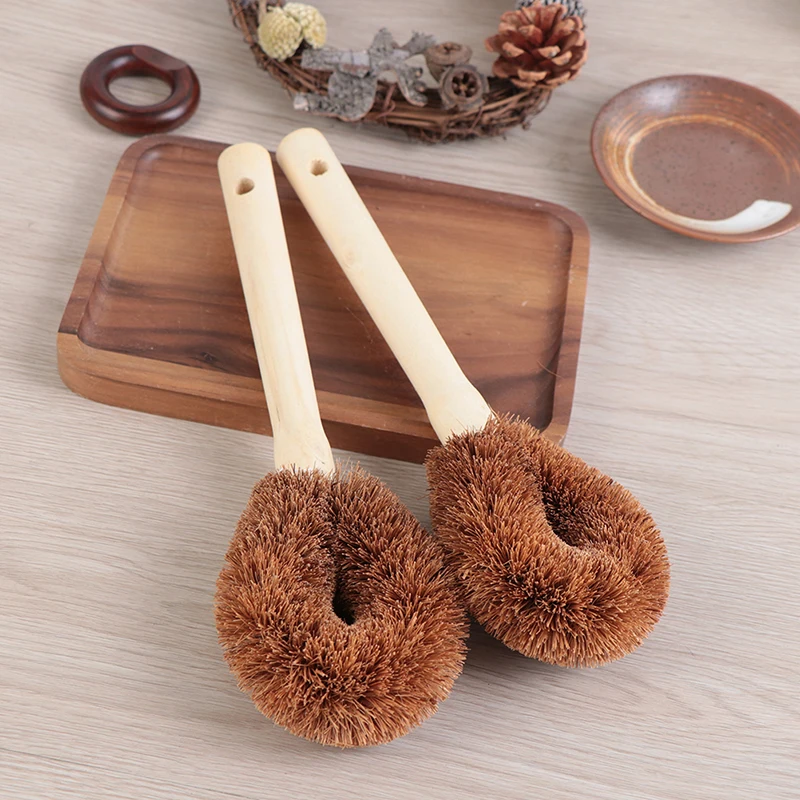 Антипригарная натуральная Кокосовая коричневая щетка с длинной ручкой для