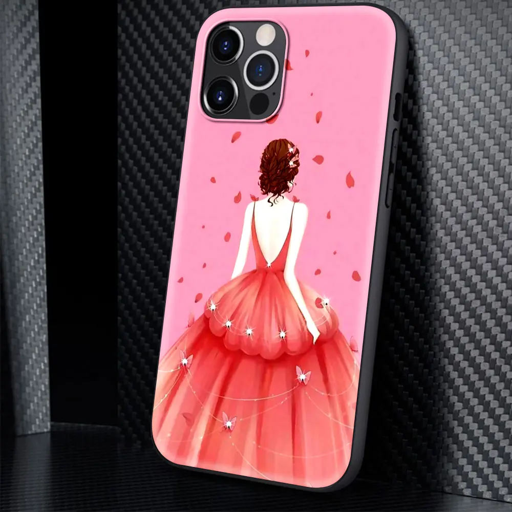 

Luxury Woman Back View Phone Cover For Apple iPhone 7 12 Mini 11 Pro XR X XS Max 6 Plus Black Silicone Soft Casos Capa Cases