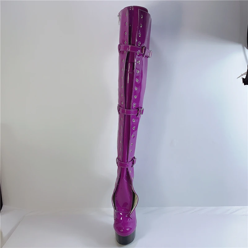 Обувь для выступлений фиолетового цвета на очень высоком каблуке 15 см с круглым