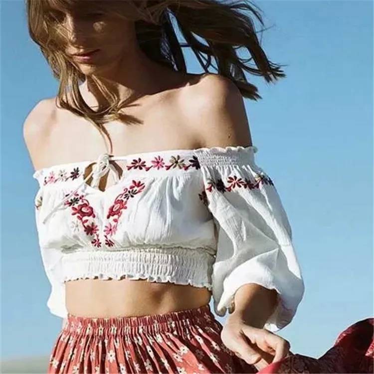 2021 для женщин в богемном стиле Стиль рубашки Slash шеи модные футболки ретро