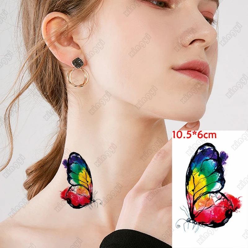 

Водостойкая Временная тату-Наклейка 3D, акварель, Бабочка, искусство тела, рука, искусственный рукав, тату для женщин и девушек, женские запяс...