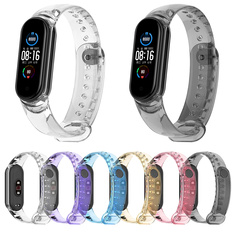 

For Xiaomi TPU Soft Change Color for Light Transparent Smart Bracelet Wristband For Xiaomi Mi Band 5 6 Replacement Wrist Strap