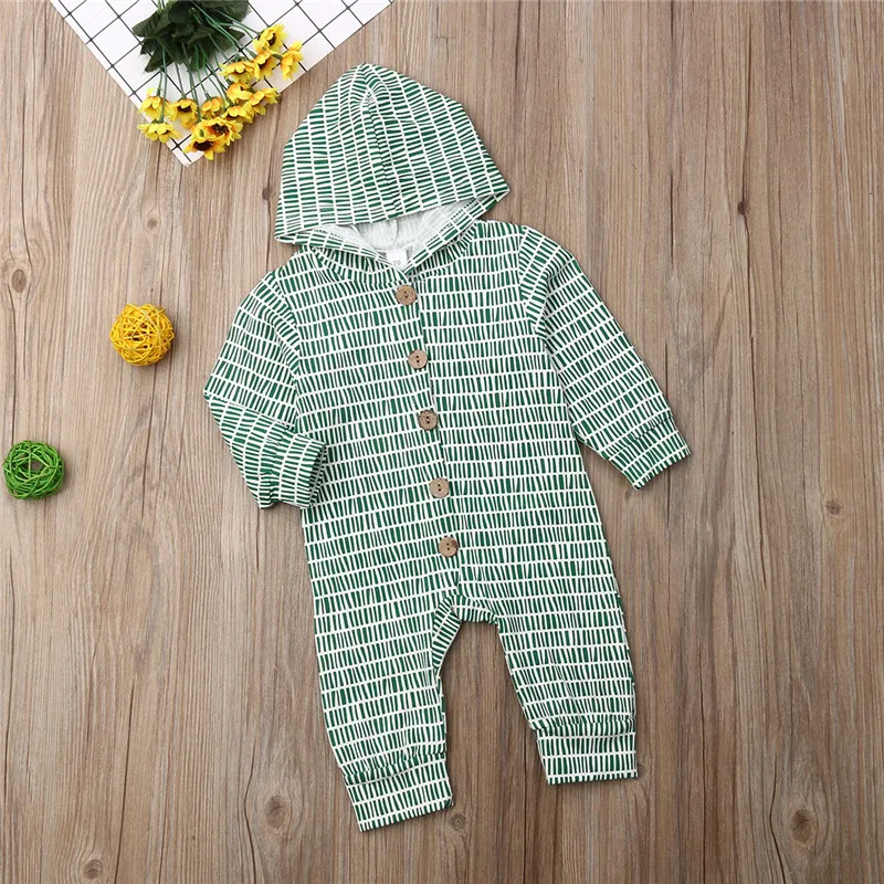

Newborn Toddler Baby Boys Girls clothes Cotton Geometry Hooded autumn Romper long sleeve kids Button lovely Playsuit one pieces