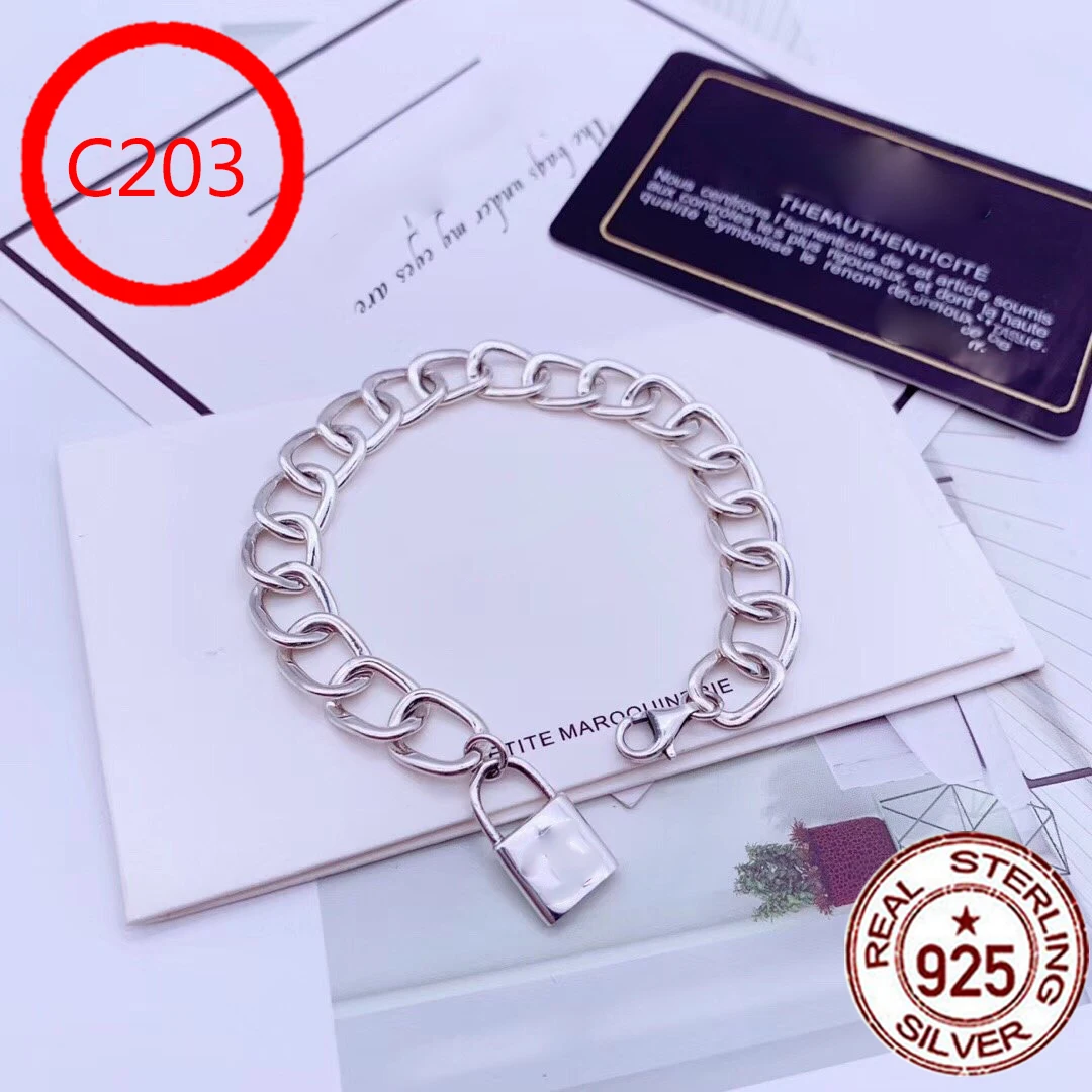 

C203 S925 Sterling Silver Bracelet New Brand Couple Pattern Letter Personality Fashion Style Simple Style Gift Hot Sale