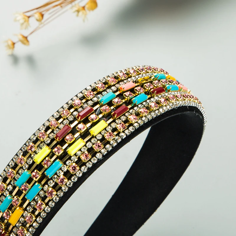 

Elegant Baroque Full Shiny Rhinestone Headband for Woman Vintage Color Acrylic Beaded Hairband Girls Party Accessories Headpiece