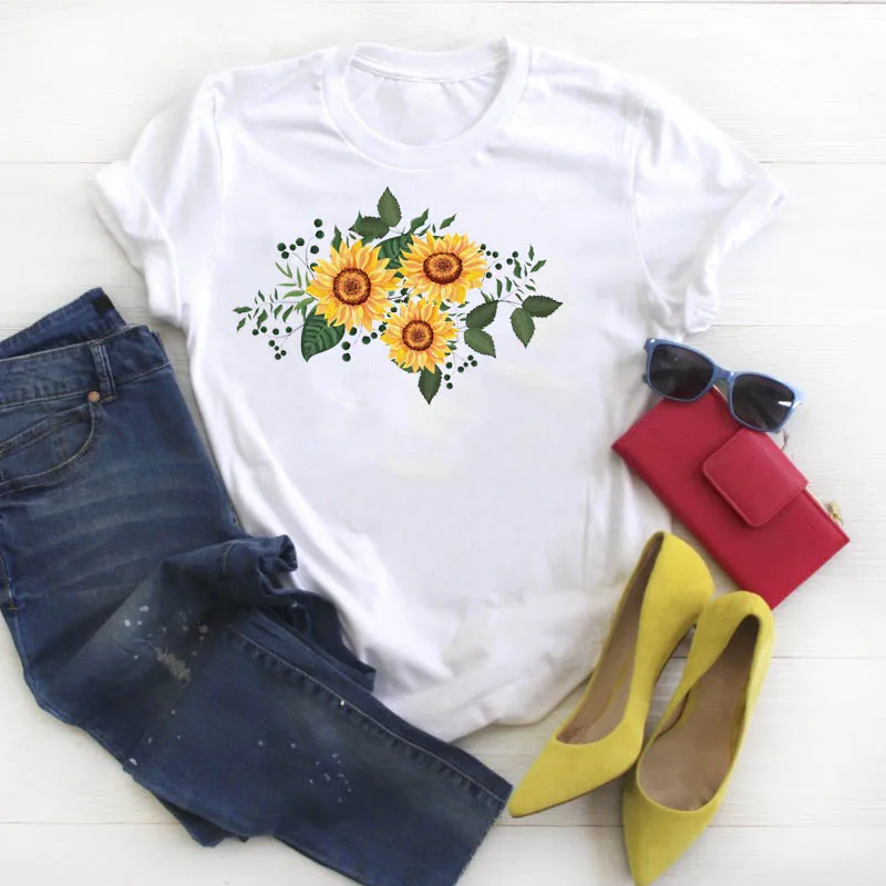

WomenS Shirt Floral Plus Size 4XL Wild Plant Clothes Ladies Short Sleeve Kawaii Tees Top Graphic Printed Tshirt Female T-shirt