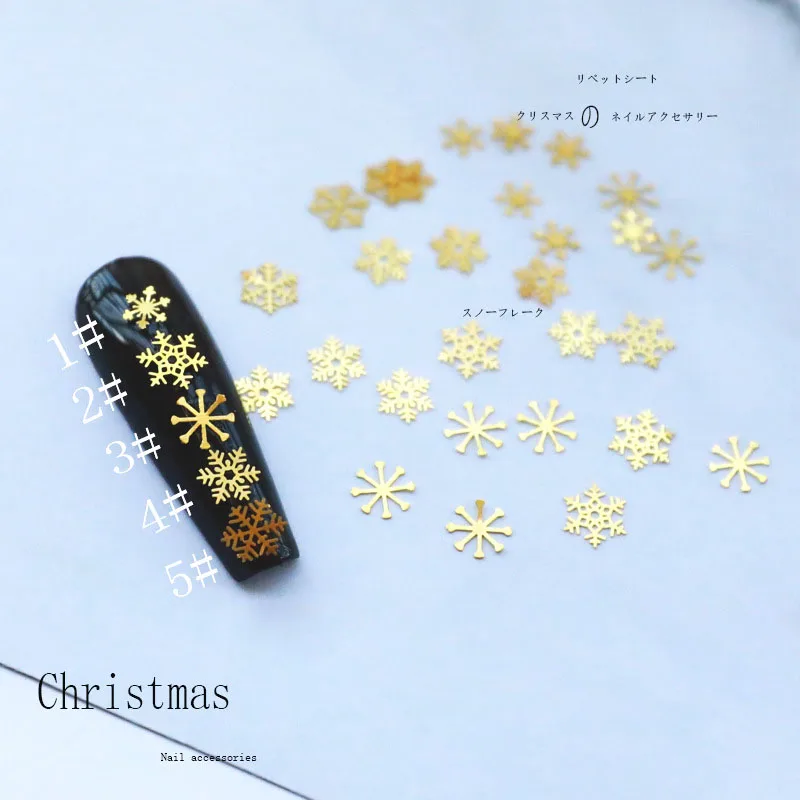 

100Pcs Winter Nail Art Slices Supplies Different Shapes Snowflakes Nail Metal Decals Gold Nail Decoration DIY Nail Crafts Stones