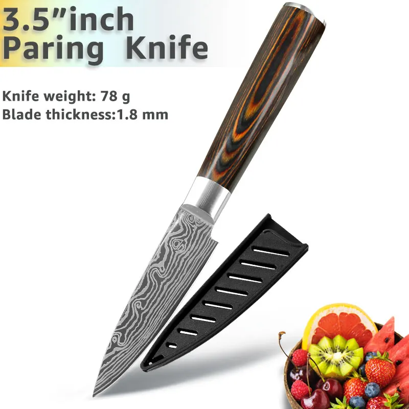 3.5inch Paring knife Кухонный нож 8 дюймов, японские ножи шеф-повара 7CR17 440C из высокоуглеродистой нержавеющей стали, дамасский чертежный универсальный набор сантоку, Кливер - Цвет: 3.5inch Paring knife