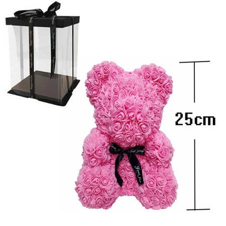pink-With box Романтическая Подарочная коробка на День святого Валентина, ПЭ, розовый медведь, искусственные розы, украшения, милый мультяшный подарок подруге, ребенку, подарок на день матери - Цвет: pink-With box