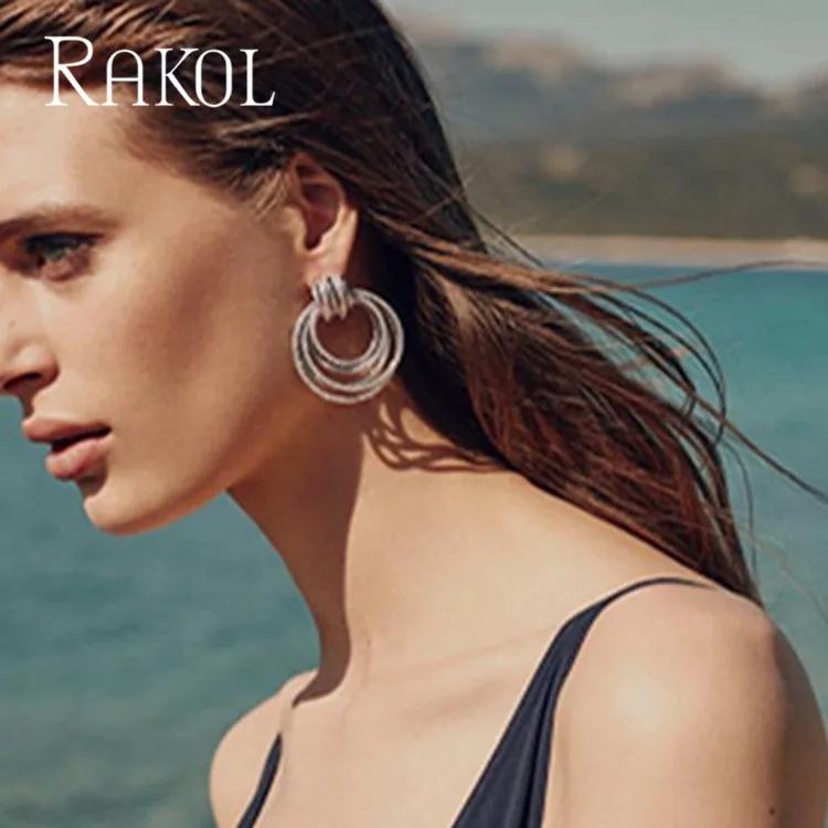 Женские многослойные серьги с фианитами RAKOL многослойное ювелирное украшение
