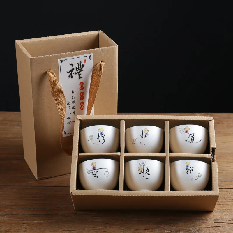 Керамический нефритовый фарфор белый чашка Zen шляпа Подарочный чайный набор 6