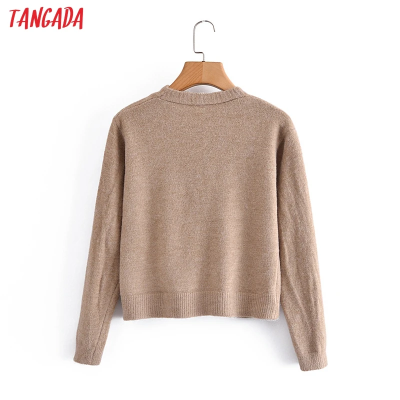 

Tangada 2021 Women Classic Khaki Knitted Cardigan Sweater Jumper Long Sleeve Button-up Female Outerwear 3A145
