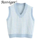 Жилет женский трикотажный в клетку, с V-образным вырезом, без рукавов