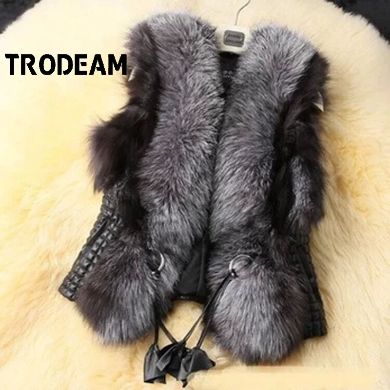 

Женский короткий меховой жилет TRODEAM, осенне-зимний жилет из искусственного меха, теплый меховой жилет без рукавов