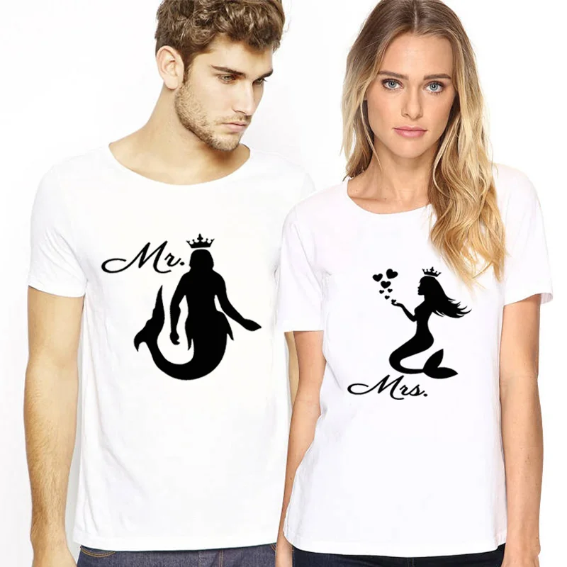 

Women Short Sleeve Summer Cool Couple Female Tee Shirt Plus Size T-shirt for Lovers Funny Print Mermaid Loose T Shirt