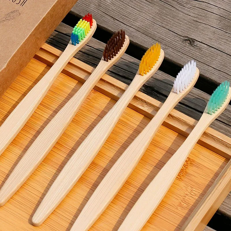 Новый Дизайн Смешанные цвета бамбуковая зубная щетка Экологичная деревянная