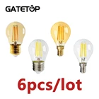 Винтажная лампа накаливания Эдисона G45 4 Вт E14 E27 Bombillas 220v 6 шт.лот 2700k золото 4000k прозрачное стекло внутреннее украшение