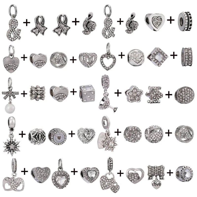 2 шт./лот 45 стилей модный брендовый Шарм-браслет с блестящим сердцем