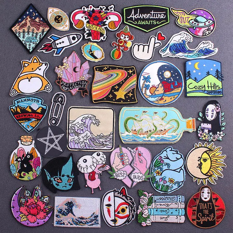 

Anime Patch Cartoon Embroidered Patches Wave Badge Kawaii Animal Corgiiron On Patches On Clothes Applique Stripe Sewing Diy