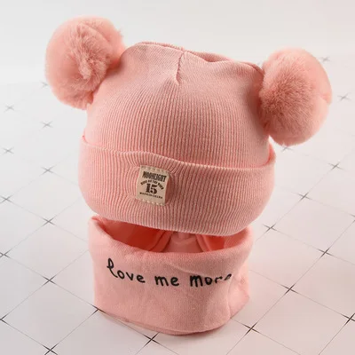 pink set Шапки для маленьких мальчиков и девочек, осенне-зимние Бархатные наушники, детские шапки Lei Feng, Детские Меховые помпоны из овечьей шерсти, кашемировые теплые шапки, детские вязаные шапки - Цвет: pink set