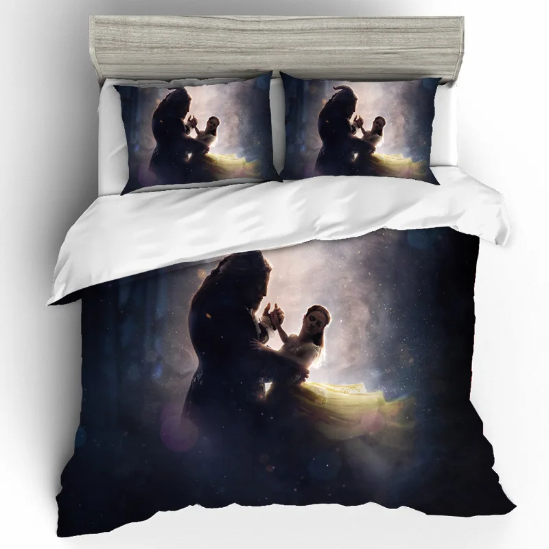DQ0086 King size 3D печать постельных принадлежностей s красота и чудовище Комплект постельного белья пододеяльник простыни наволочки постельное белье домашний текстиль - Цвет: DQ0086