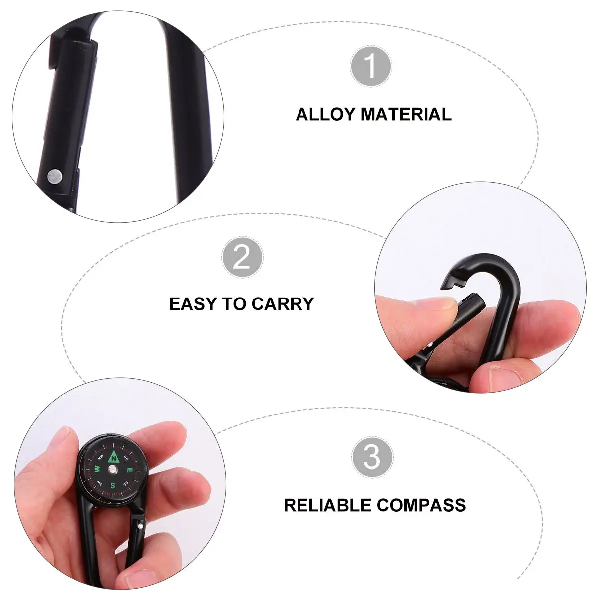 

5Pcs Compass Carabiner Buckle Safety Hook Alloy Climbing Accessories