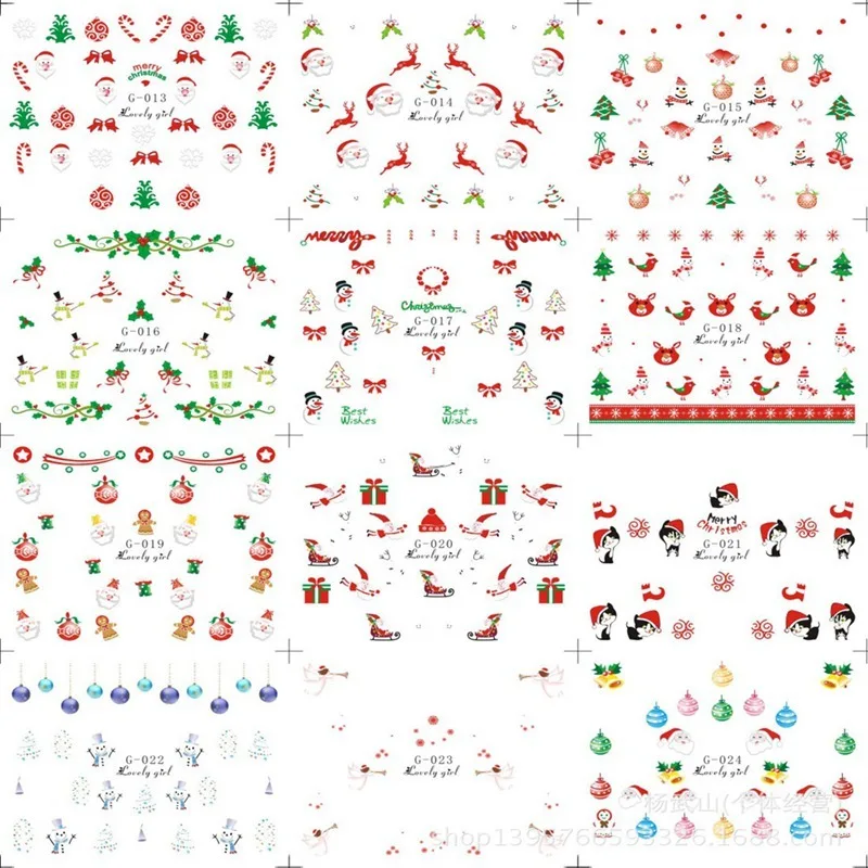 1 лист 12 шт. 3D Рождественский наклейти для дизайна ногтей Клей рождественские