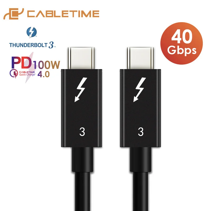 Кабель CABLETIME USB C Thunderbolt 3 сертифицированный кабель на PD супер зарядка 40 Гбит/с 100 Вт