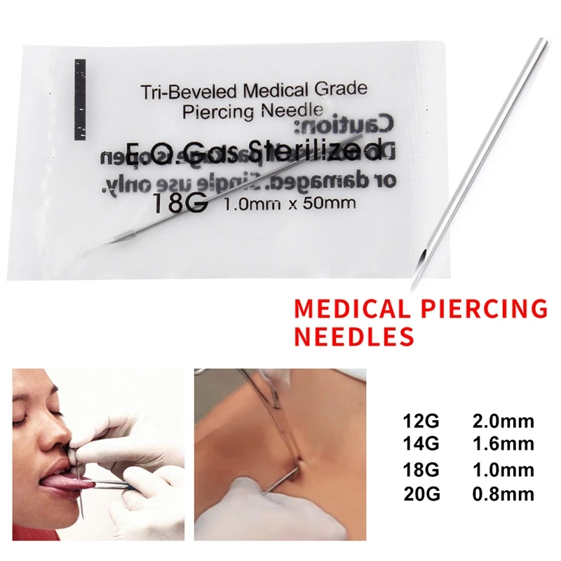 

100Pcs 12G Disposable Sterile Body Piercing Needles Tattoo Piercing Needles for Navel Nipple Ear Nose Lip Fit Tattoo Machine